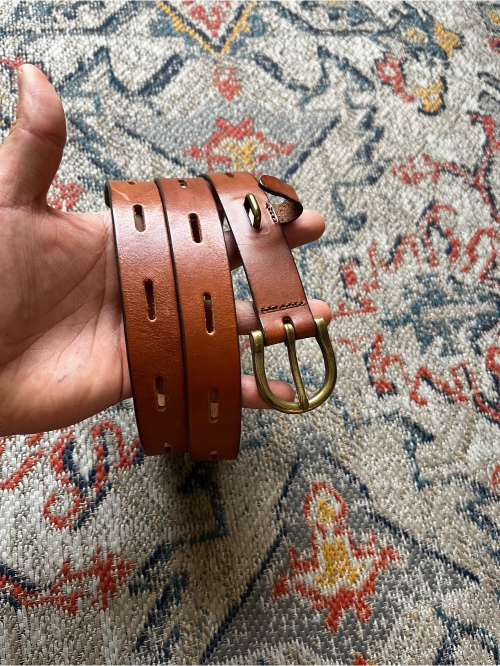 Madewell Chestnut Leather Belt with Brass D-Ring Buckle Size L Womenβs Belt
